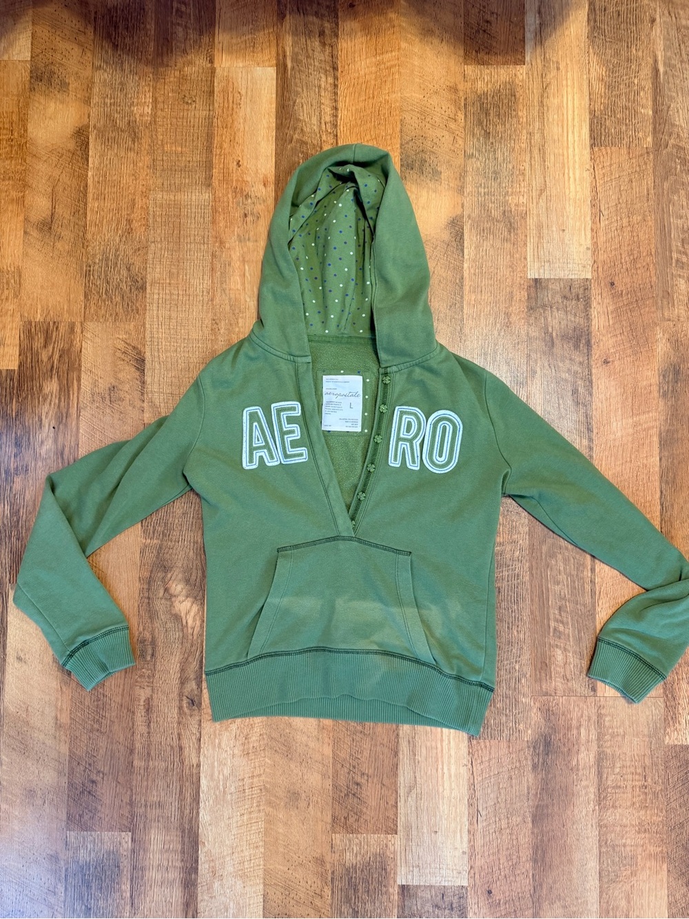 Aeropostale Green V-Neck Hooded Sweatshirt